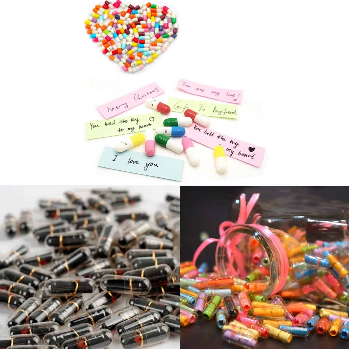 Butelka życzeń DIY – 52 kolorowe kapsułki z listami miłosnymi